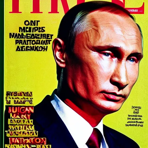 Prompt: Vladmir putin portrait photo artwork by Slim Aarons in TIMES magazine cover photo