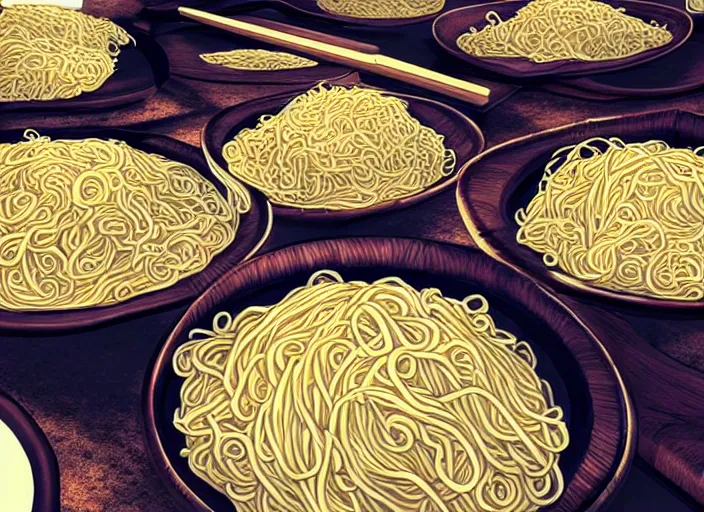 Image similar to piles of photorealistic noodles everywhere