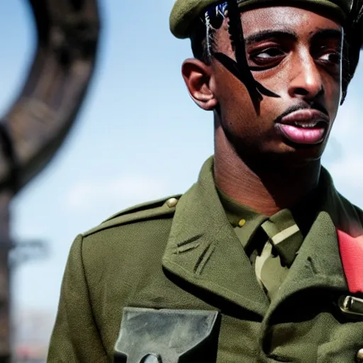 Image similar to playboi carti as a german world war ii soldier 4 k detailed super realistic