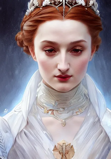 Image similar to sansa ice queen, intricate, elegant, highly detailed, digital painting, artstation, concept art, smooth, sharp focus, illustration, art by artgerm and greg rutkowski and alphonse mucha and william - adolphe bouguereau