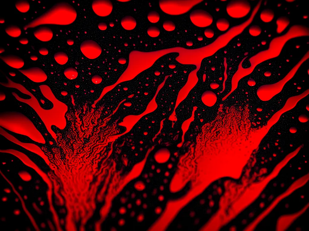 Image similar to a beautiful red and black 3 d geometrically printed liquid droplets melting into each other psychedelic, dripping black iridescent liquid, confident, moody, dramatic, introspective, 4 k, trending on artstation, photorealistic, volumetric lighting, octane render