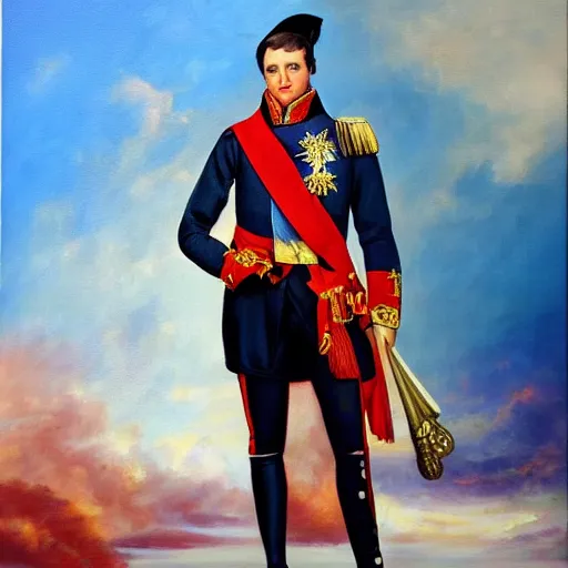 Prompt: napoleon style portrait of bruce campbell in formal military suit, classical, realism, oil on canvas, colorful