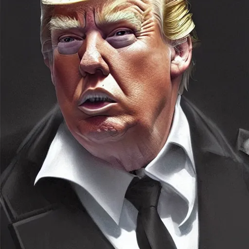 Image similar to Donald Trump as Bane from The Dark Knight Rises, portrait, highly detailed, digital painting, artstation, concept art, smooth, sharp focus, illustration, cinematic lighting, art by artgerm and greg rutkowski and alphonse mucha