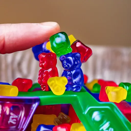 Image similar to gummy bears playing on a miniature playground