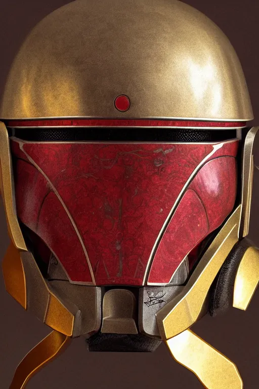 Prompt: an artistic and realistic 8k sculpture of a mandalorian helmet, bright psychedelic color, dramatic lighting, silver gold red details, filigree, intricate details, cinematic, elegant, micro detail, octane render, filmic, interesting camera angle, 8k post-processing, intricate art by John Collier and Krenz Cushart and Alphonse Mucha and Greg Rutkowski