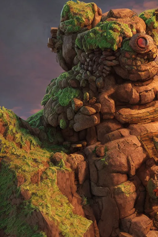 Image similar to zelda fantasy art giant golem troll wood rock greeble gemstone, global illumination ray tracing hdr fanart arstation by sung choi and eric pfeiffer and gabriel garza and casper konefal