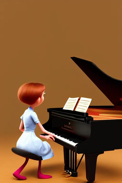 Image similar to a girl playing piano. pixar disney 4 k 3 d render funny animation movie oscar winning trending on artstation and behance. ratatouille style.