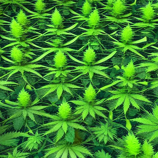 Image similar to A dense fractal cannabis forest with lots of cannabis plants, 4k, photorealistic, high-definition, artstation