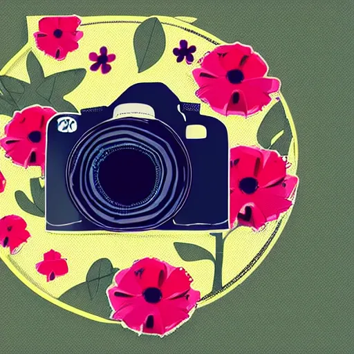 Image similar to flat color icon, dslr camera covered by flowers