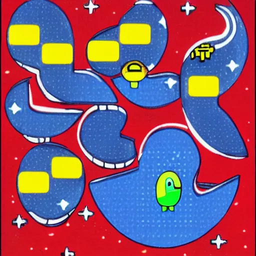 Prompt: pacman in space with galaga ship