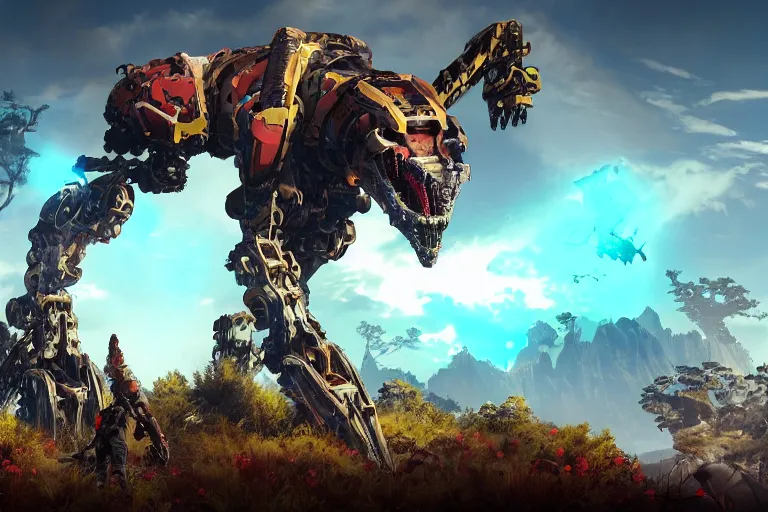 Prompt: slitherfang machine mecha animal beast robot of horizon forbidden west horizon zero dawn bioluminiscence global illumination ray tracing hdr fanart arstation by sung choi and eric pfeiffer and gabriel garza and casper konefal