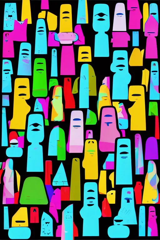 Image similar to abstract moai statue geometric cutout digital illustration cartoon colorful beeple