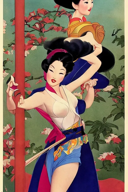 Image similar to mulan full body portrait by alberto vargas and gil elvgren