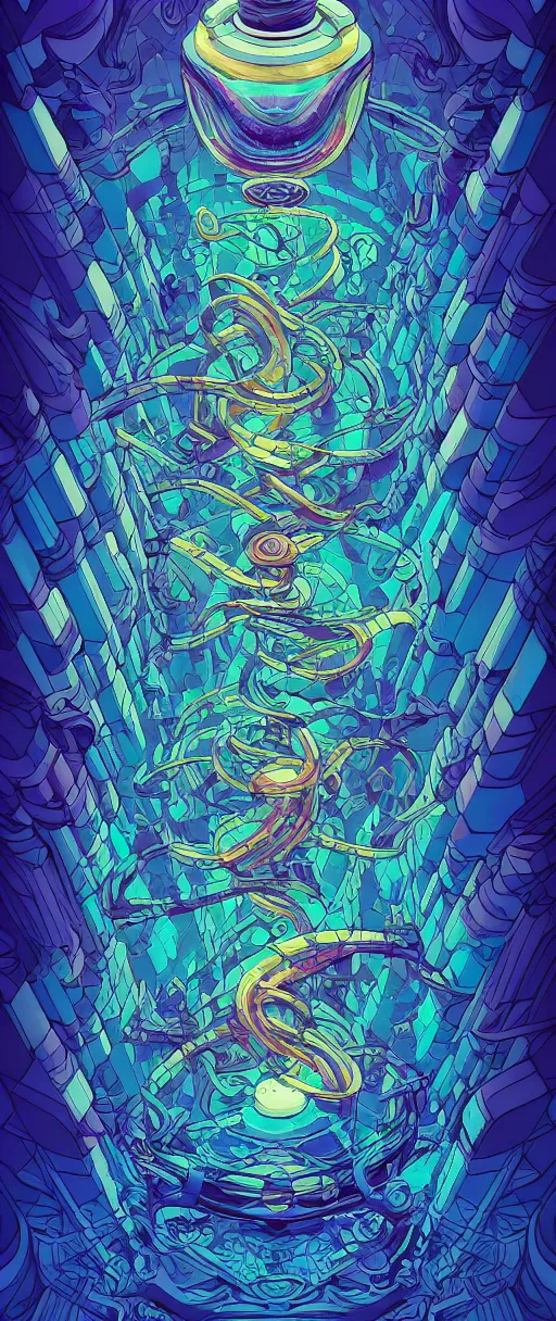 Image similar to arcane twisted turn of fate abstraction, centered award winning ink pen illustration, isometric abstract illustration by dan mumford, edited by craola, technical drawing by beeple and tooth wu, tiny details by artgerm and watercolor girl, symmetrically isometrically centered