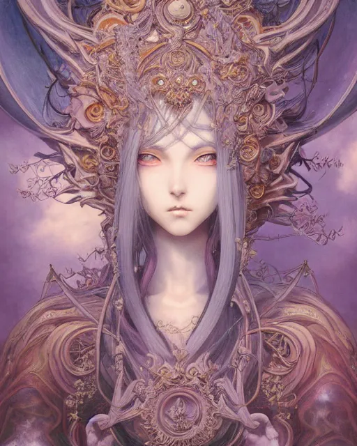 Image similar to a beautiful detailed front view of a pretty anime girl with ornate growing around, ornamentation, baroque architecture, elegant, beautifully soft lit, by wayne barlowe, peter mohrbacher, kelly mckernan