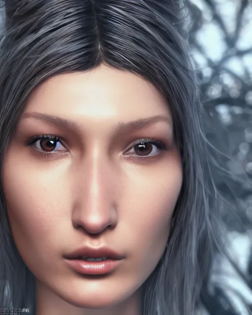 Image similar to a highly detailed metahuman 8 k close up render of bella hadid in yoshitaka amano style trending on artstation made in unreal engine 4