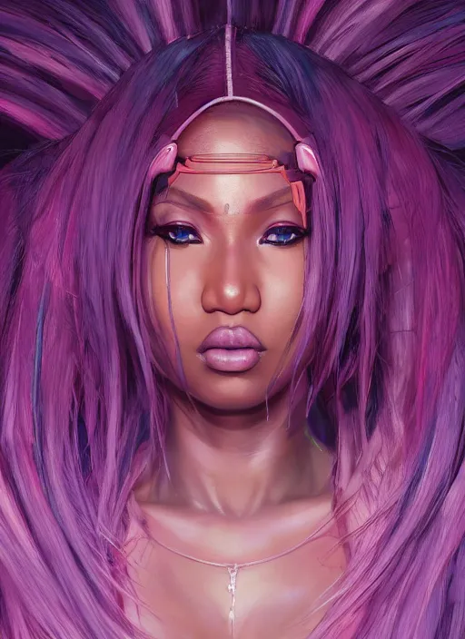 Image similar to nicki minaj, evangelion, au naturel, hyper detailed, digital art, trending in artstation, cinematic lighting, studio quality, smooth render, unreal engine 5 rendered, octane rendered, art style by klimt and nixeu and ian sprigger and wlop and krenz cushart