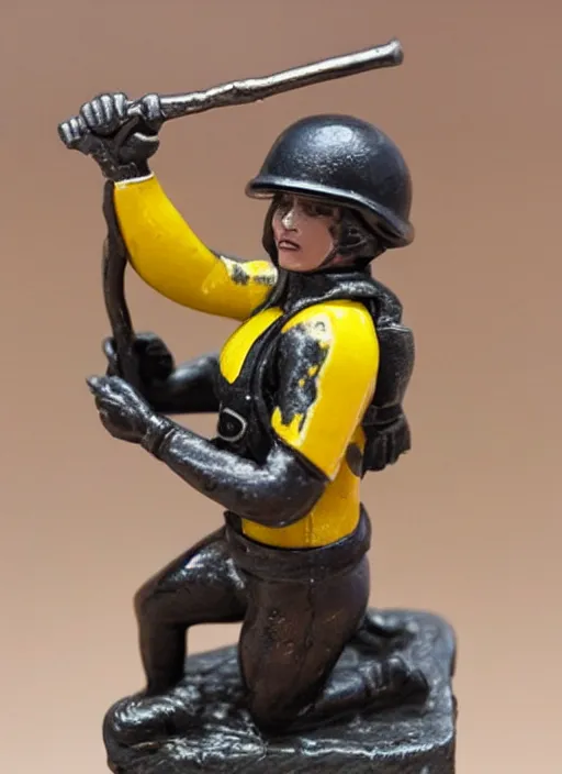 Image similar to Fine Image on the store website, eBay, Full body, 80mm resin detailed miniature of a Muscular female miner, wearing yellow helmet.