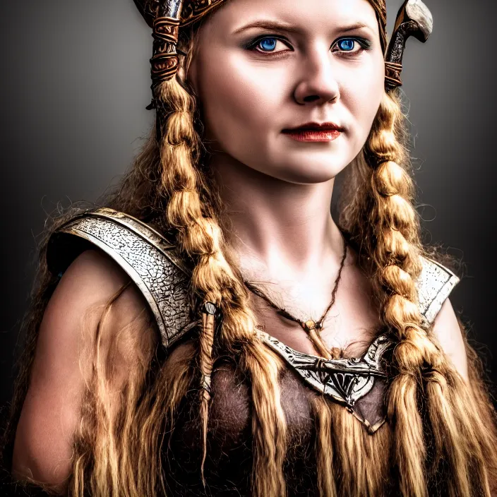 Image similar to photo of a very cute! beautiful viking queen, highly detailed, 4 k, hdr, smooth, sharp focus, high resolution, award - winning photo