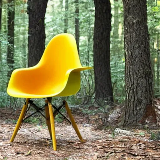 Prompt: a chair designed for sitting in the forest alone inspired by Dr seuss and Charles and Ray eames