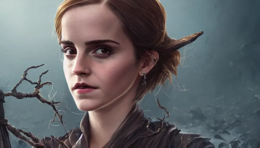 Prompt: Emma Watson as a witch doing magic, hyperdetailed, artstation, cgsociety, 8k