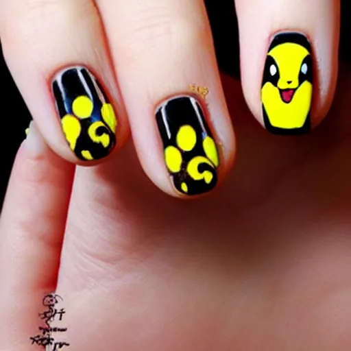 Prompt: pikachu, nail art