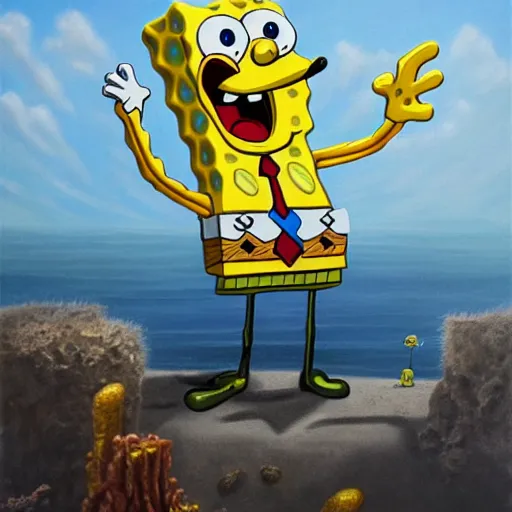 Prompt: SpongeBob, elden ring boss, matte painting, detailed, elden ring, oil on canvas