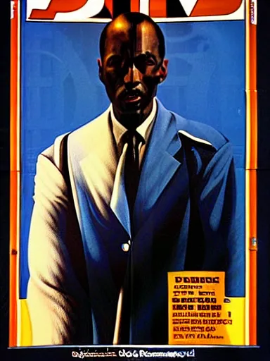 Image similar to pulp magazine cover of a black man in a suit smoking, dynamic lighting, volumetric lighting, mysterious highly detailed, smooth, digital painting, symmetrical, art by vincent di fate, kehinde wiley, artem demura