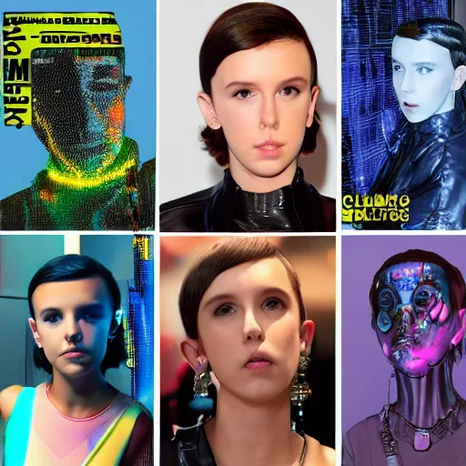 Prompt: Happy Cyberpunk Millie Bobby Brown