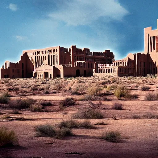 Prompt: matte painting of ruins in the desert of the trump hotel and casino, desert ruins, ozymandias