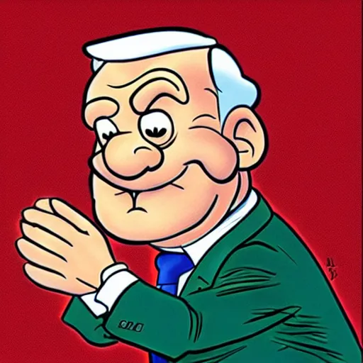 Image similar to cartoon character of Benjamin netanyahu by Carl Barks.