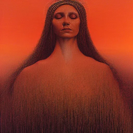 Image similar to the queen of the sun by zdzisław beksiński, full body, oil on canvas, intricately detailed artwork, full 8k high quality resolution, recently just found unknown masterpiece