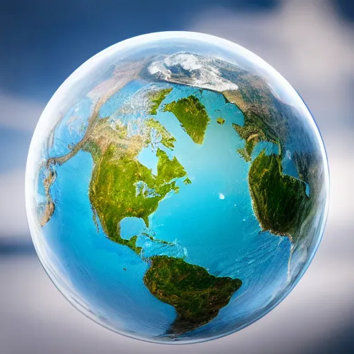 Image similar to macro photo of Earth inside a water sphere, depth of field, highly detailed photo