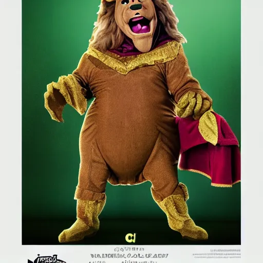 Image similar to snl chris farley as the cowardly lion of oz, studio poster photography, trending on artstation, featured on deviantart, award winning costume