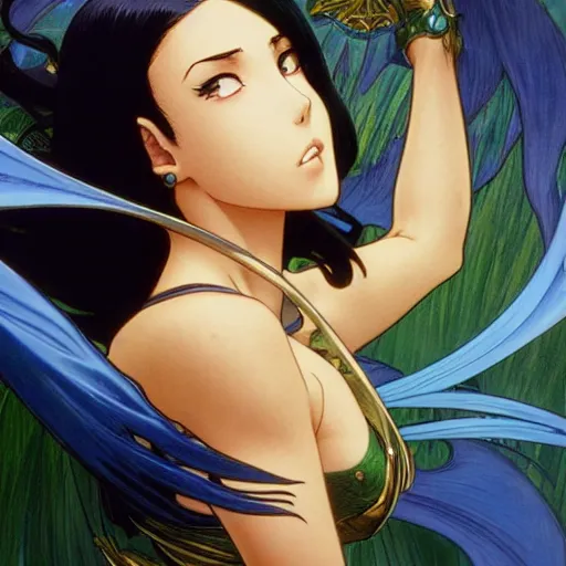 Prompt: highly detailed vfx portrait of nico robin by eiichiro oda!!!!, makoto shinkai, alphonse mucha, sharp focus, art by artgerm and greg rutkowski!, backlit, harsh overhead sunlight, blue eyes!!, large aquiline nose!!, stanley kybric, kaoru mori, detailed, best of behance,