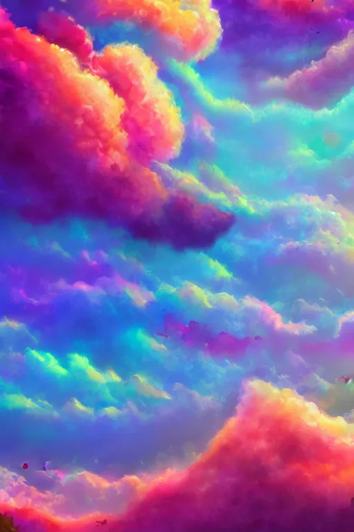 Image similar to beautiful digital matter cinematic painting of fantasy tree and candy cloud sky watercolor ocean with swirling colors vaporwave greg rutkowki artstation