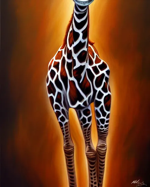 Prompt: a painting of a beautiful 🦒, an ultrafine detailed painting, by mark brooks, centered full body, featured on deviantart, fantasy art, detailed painting, deviantart, anime