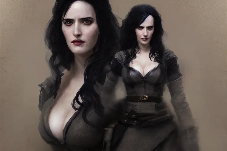 Prompt: A portrait of Eva Green as Yennefer from the Witcher 3 Game by Ruan Jia and Mandy Jurgens and Artgerm and william-adolphe bouguerea, highly detailed, trending on artstation, award winning, H 768