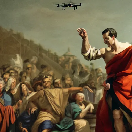 Prompt: julius caesar flying a drone