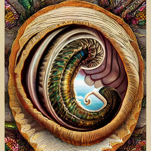 Prompt: hyperdetailed photorealistic illustration of a paguro inside an interesting shell, with maximalist embroidery elements. in the style of national geographic and haekel and a childrenbook illustration. hd soft natural tones.