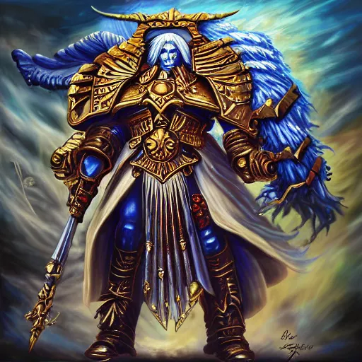 Prompt: the emperor of mankind from laura warhammer 4 0, 0 0 0, digital painting, super detail, george earl abalayan art,