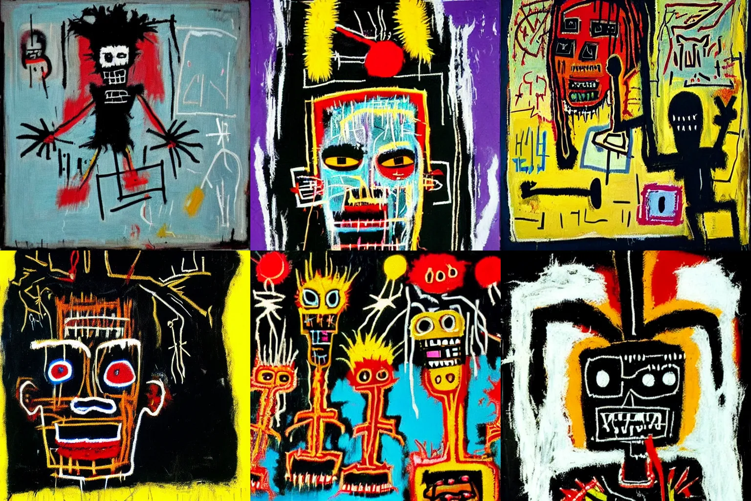 Image similar to evil voodoo doll, black magic and witchraft paintings by jean-michel basquiat