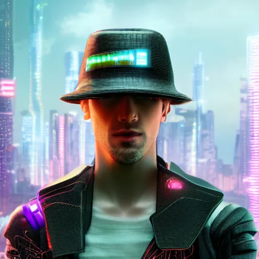 Image similar to a hat from the future, cyberpunk, highly detailed, epic lighting, hyper photorealism, 8 k