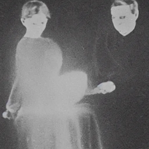 Prompt: creepy!!!!!!!!! 1920 photo taken during a séance showing a spirit medium manifesting ectoplasm