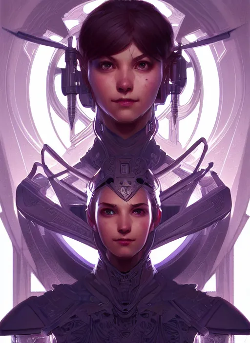 Prompt: symmetry!! portrait of a female character with a sword and armor, sci - fi, tech wear, glowing lights!! intricate, elegant, highly detailed, digital painting, artstation, concept art, smooth, sharp focus, illustration, art by artgerm and greg rutkowski and alphonse mucha