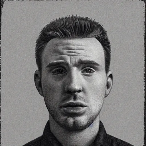 Image similar to realistic expired kodak film portrait of albino chris evans, hyperrealism, photorealistic, detailed, atmospheric, 8 k, award winning photography, cinematic