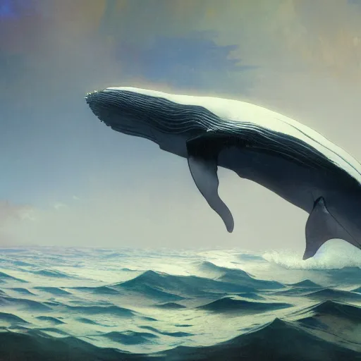 Image similar to Concept art, A whale floats in a cloud, 8k, bright light, alphonse mucha, james gurney, greg rutkowski, john howe, artstation