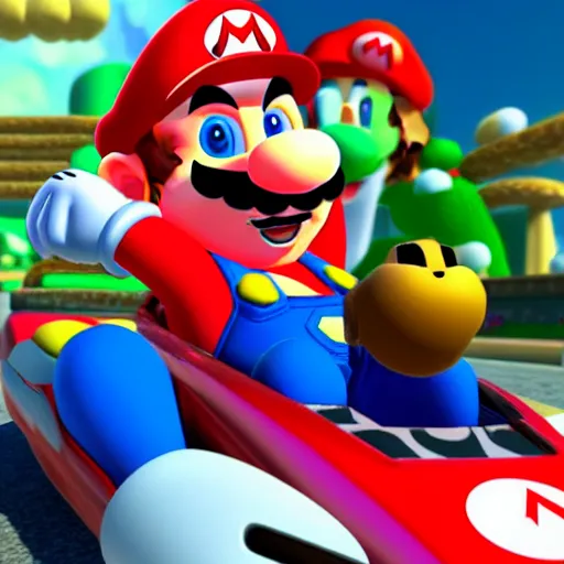 Image similar to a beautiful blender of mario and cat peach, in mario kart