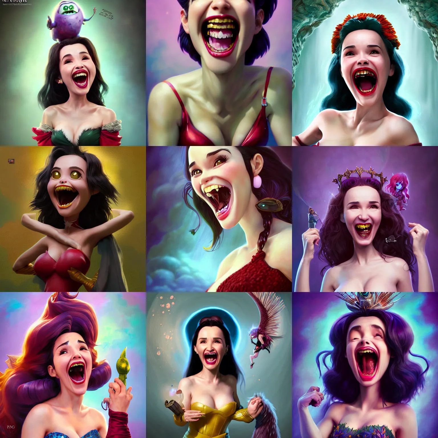 Prompt: an epic fantasy comic book style full body portrait painting of Natalia Oreiro laughing , elegant, character design by Mark Ryden and Pixar and Hayao Miyazaki, unreal 5, DAZ, hyperrealistic, octane render, cosplay, RPG portrait, dynamic lighting, intricate detail, summer vibrancy, cinematic