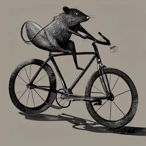 Prompt: a stainless steel bike, made of swiss cheese wheels, a cartoonish rat riding the bike on the surface of the moon and, digital painting, greg rutowski, artstation